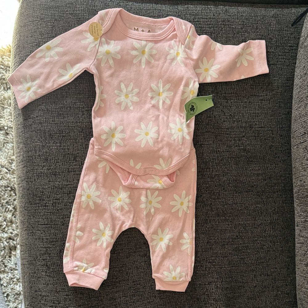 Pink Flower Baby Matching Set 0-3m